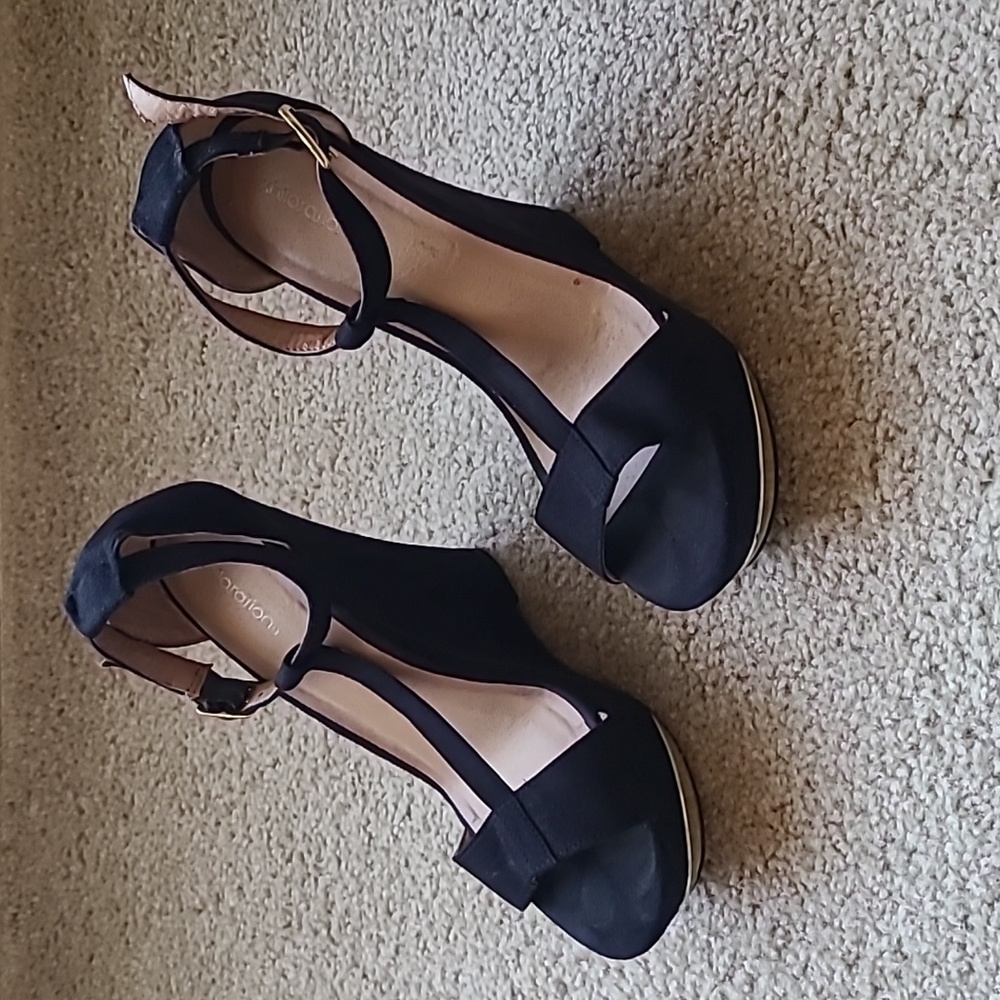 Black suede wedges with ankle strap